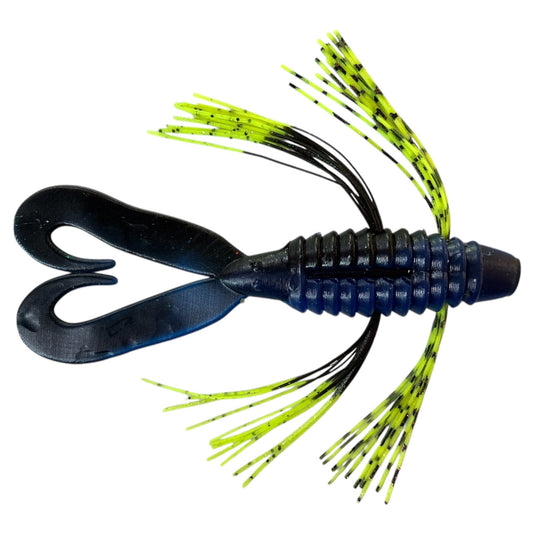 Rattl'n Big N Bug - Blue Swirl - Chartreuse Tip / Tiger - Fuzzy Baits