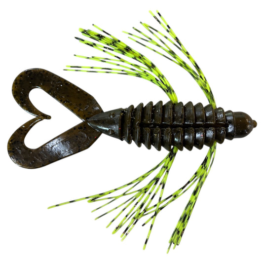 Rattl'n Big N Bug - Green Pumpkin - Chartreuse Tiger - Fuzzy Baits