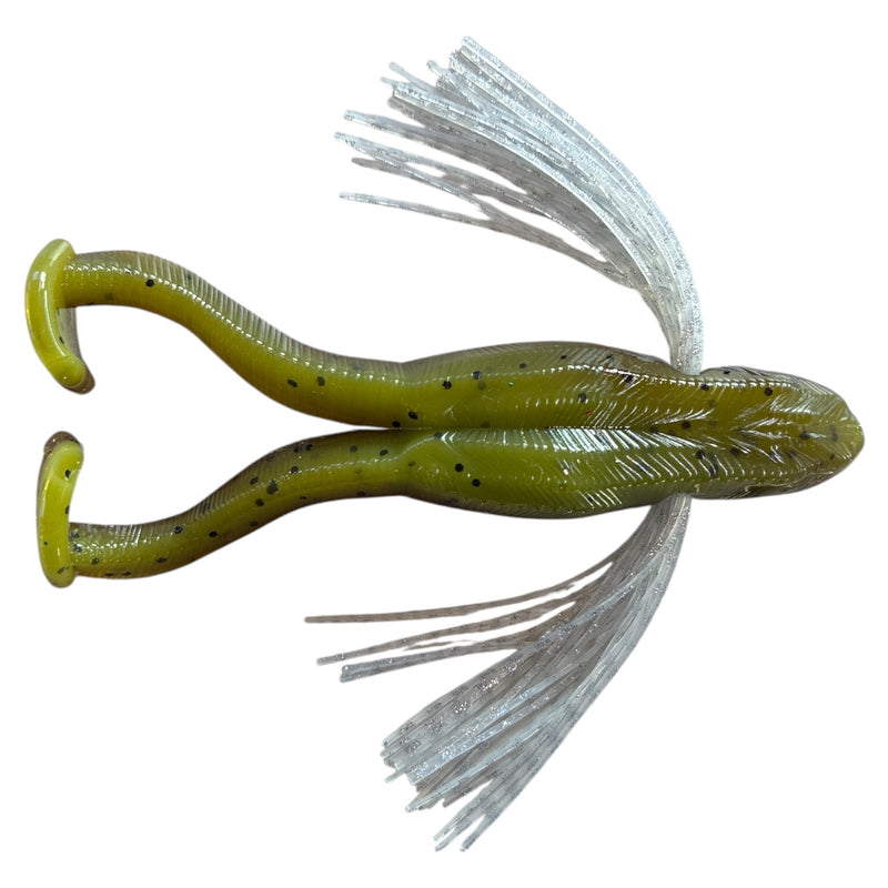 Load image into Gallery viewer, Rattl'n Bullfrog 4.5" - Green Pumpkin - Pearl - Fuzzy Baits
