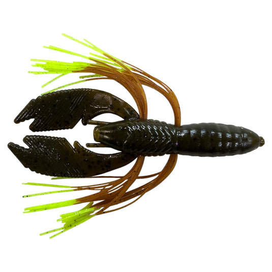 Rattl'n Hybrid Craw - Green Pumpkin - Pumpkin Chartreuse Tip - Fuzzy Baits